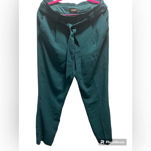Express Pants - Express forest green high waste pants with tie belt size 12